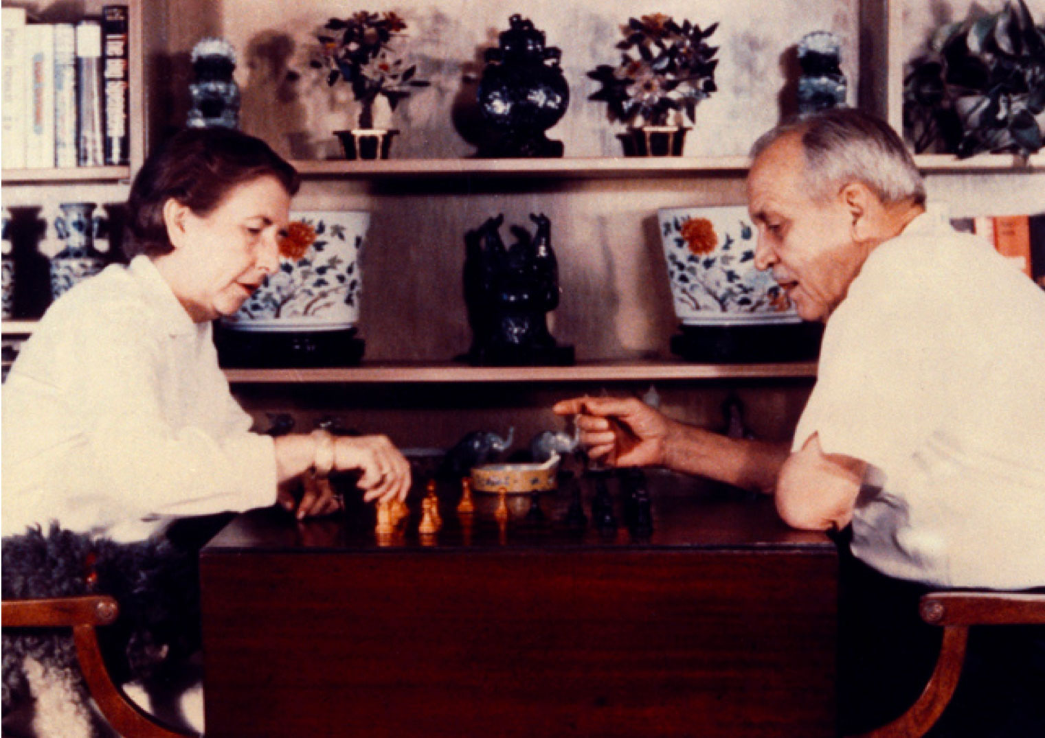 John and Catherine MacArthur playing chess together. 