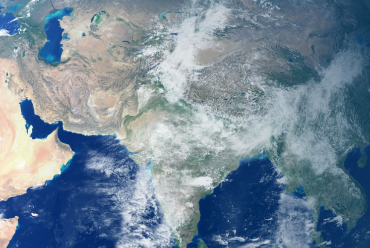 Satellite view of India and surrounding region