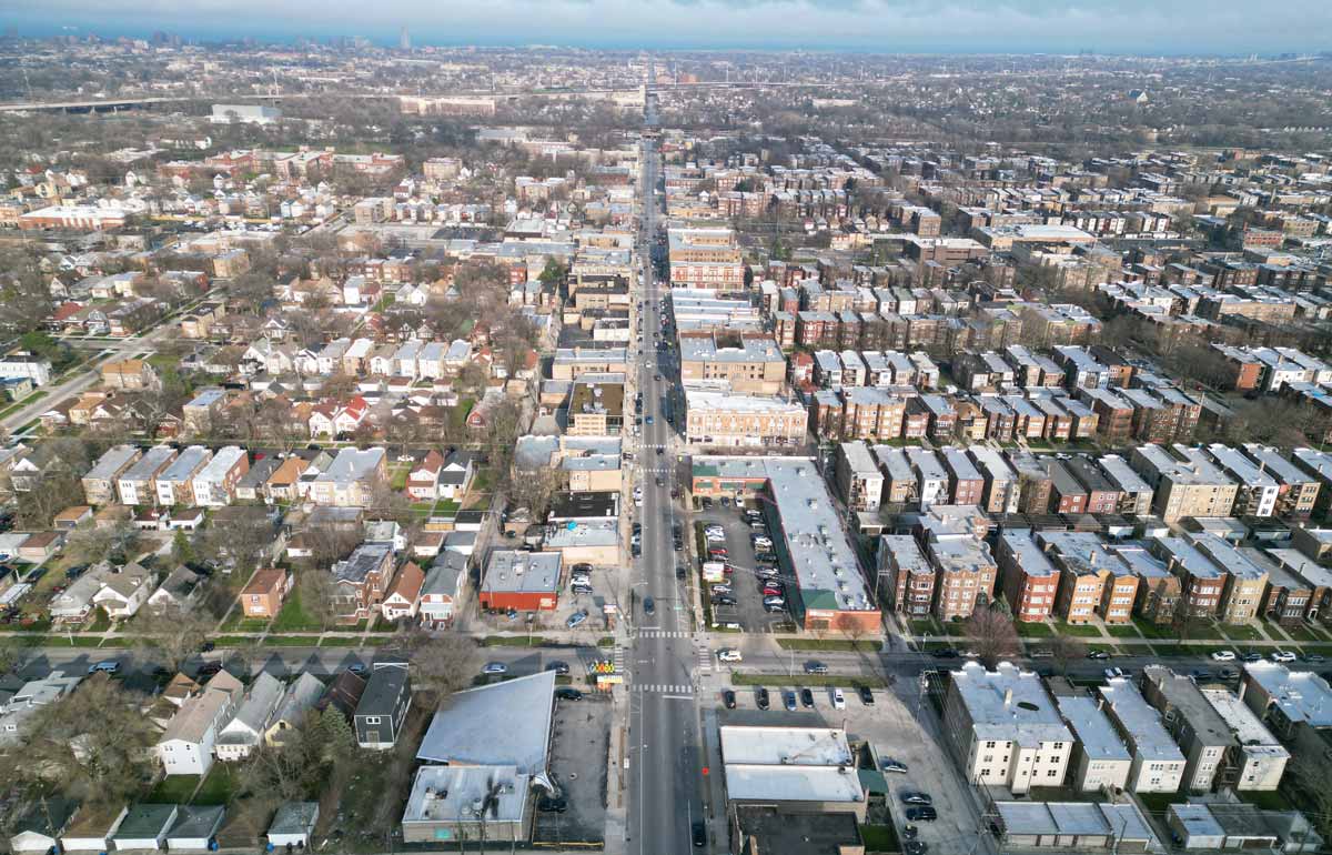 An overhead photo of the Chicago area.